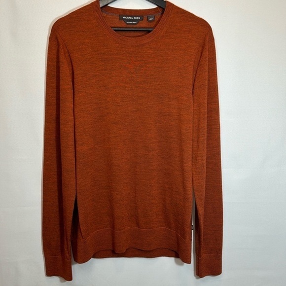 Michael Kors Mens Sweater M Melange Knit 100% Merino Wool Crew Neck Burnt Orange - Picture 9 of 11